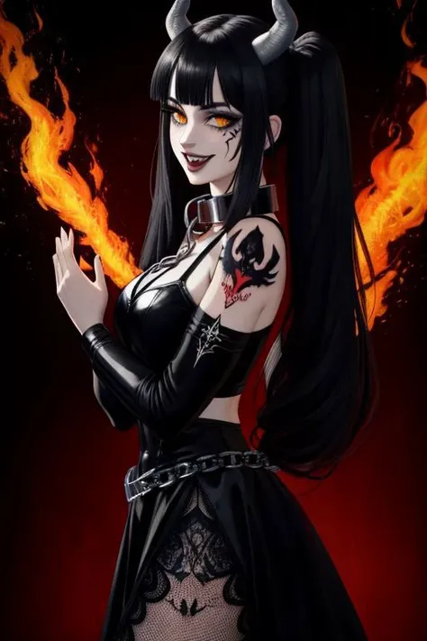 (SailorMoonGoth:1), (HellscapeV1:1.2), (succubus, succubus horns, succubus wings, glowing succubus tattoo, metal collar, facing viewer:1.4), (death metal goth, dark, death metal concert, death metal hair, meatballs twintails hairstyle, death metal clothes, fishnets, tattoo, piercings, chain accessories, navel piercing, death metal makeup, tramp tattoo, public tattoo, crazy smile, fire background, hellish background, :D, perfect teeth:1.3), (shiny glossy translucent clothing, gleaming oily latex fabric:1.1),
ultra wide angle shot, cinematic style, 8k, RAW photo, photo-realistic, masterpiece, best quality, absurdres, incredibly absurdres, huge filesize, extremely detailed, High quality texture, Cinematic Lighting, physically-based rendering, Ray tracing,
photorealistic, octane render, best quality, looking at viewer, looking down, sharp focus, (8k), (4k), (Masterpiece), (Best Quality), (realistic skin texture), extremely detailed, intricate, hyper detailed, illustration, soft lighting, high resolution, sharp detail,