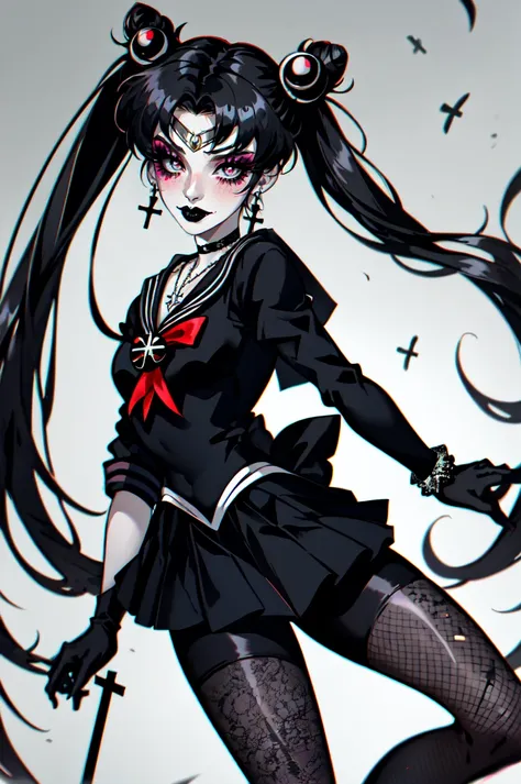 anime girl with long black hair and a red bow