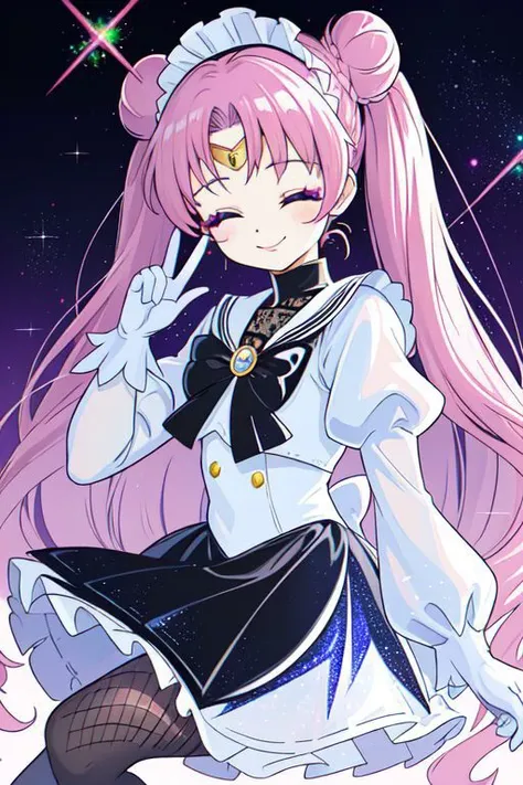 Earth-QualityPos, Best_QualityPos, CelShade, SailorMoonGoth, kawaii, cute, cute french maid, pastel (ruffled:1) (glossy:1) dress, lace maid gloves, (shiny glossy translucent clothing:1.1), soft lighting, (Mary Janes shoes:1), ruffles, (bobby socks:1), (big happy smile with closed eyes), (curtsy:1.1), (inside lavished mansion, detailed background:1), (sparkling hair, sparkling clothes, sparkling face),