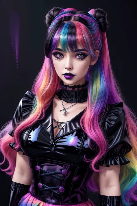(SailorMoonGoth:1), (pastelgoth rainbow latex theme:1.3), professional detailed (full body:1.2) photo of (SailorMoonGoth) wearing (intricate pastelgoth rainbow latex tadress, multilayered skirt:1.2), (shiny glossy translucent clothing, gleaming oily fabric :1.1), (perfect face, beautiful face, symmetric face, blue perfecteyes eyes), pastelgoth rainbow (lipstick, eyeshadow, mascara, goth makeup:1.1), (frills, lace, bows:1.2), (pastelgoth rainbow stockings:1.1), (double meatballs style rainbow hair:1.2),
ultra wide angle shot, cinematic style, 8k, RAW photo, photo-realistic, masterpiece, best quality, absurdres, incredibly absurdres, huge filesize, extremely detailed, High quality texture, Cinematic Lighting, physically-based rendering, Ray tracing,