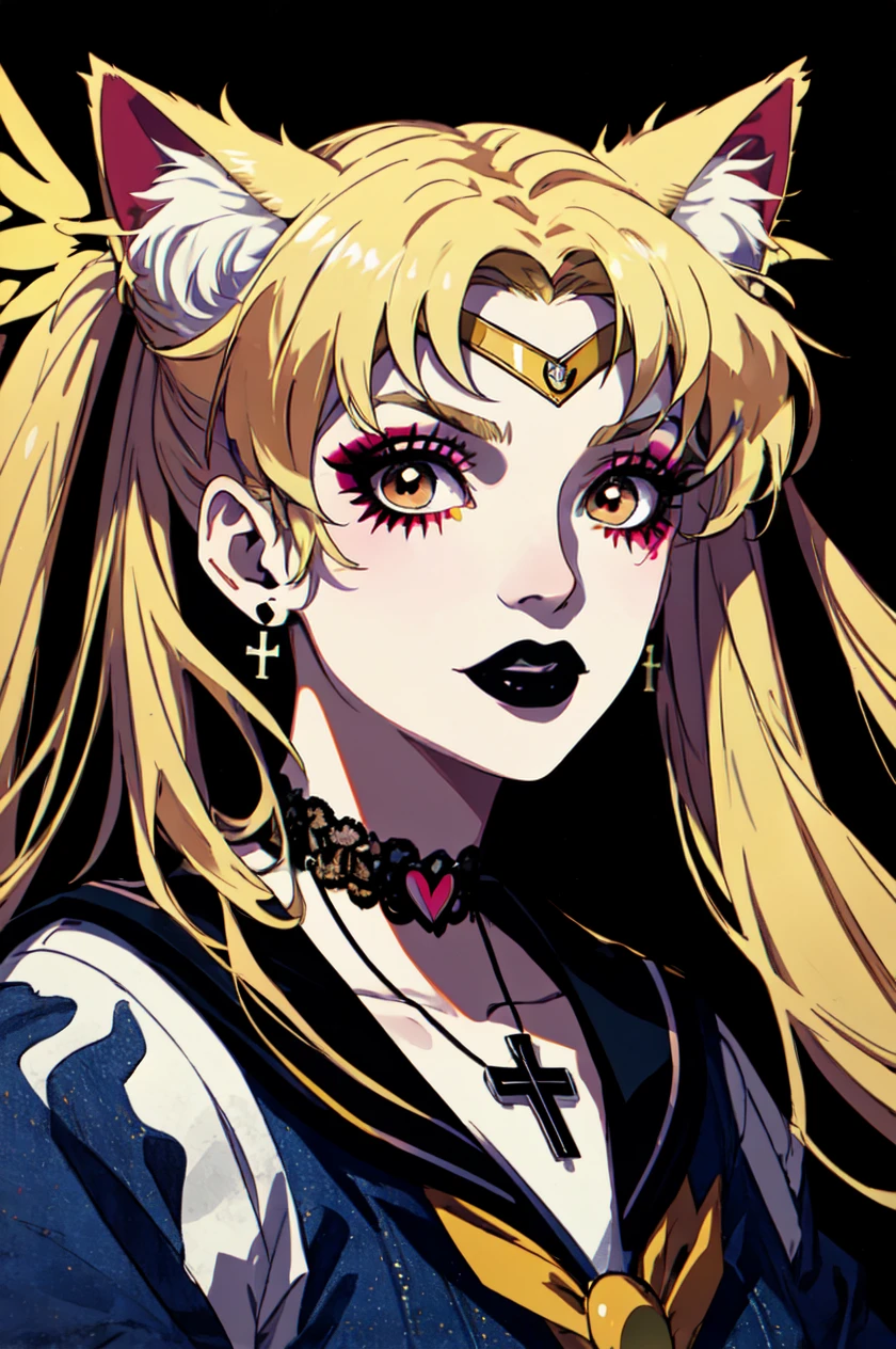 1girl, solo, brown eyes, blonde hair, detailed hair, detailed face, detailed eyes, official art, BadBoyVibes-GenderFree OsenayanFace SailorMoonGoth