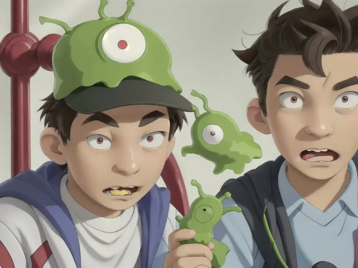 A photo of a Pokemon trainer boy, training his (brain slug) Pokemon <lora:sd15-brainslug-lora:1>, Very detailed, clean, high quality, sharp image, Dave Dorman