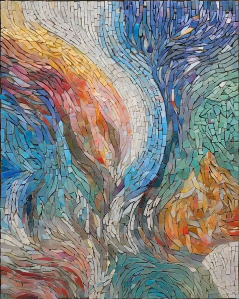 mosaic of an art piece :1.4, Kate Craig , An ethereal mosaic:1.0, captures the essence of dreams:0.7, with wisps of color and form:0.3 evoking the subconscious.<lora:mosaic:1.0>