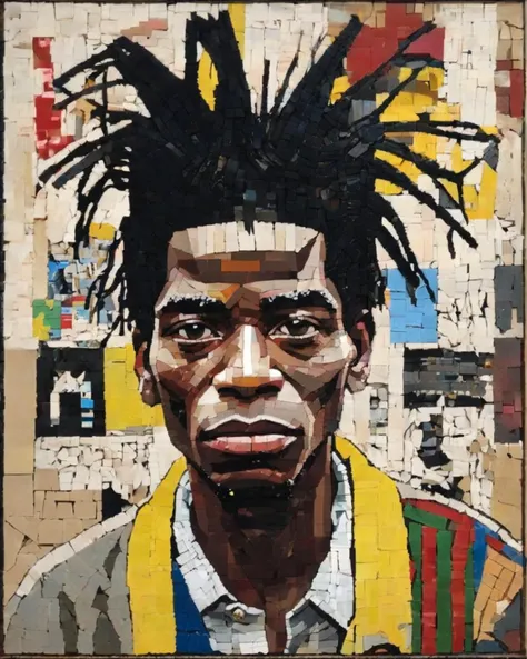 mosaic of an art portrait , Yaw Owusu, Jean-Michel Basquiat<lora:mosaic:1.0>