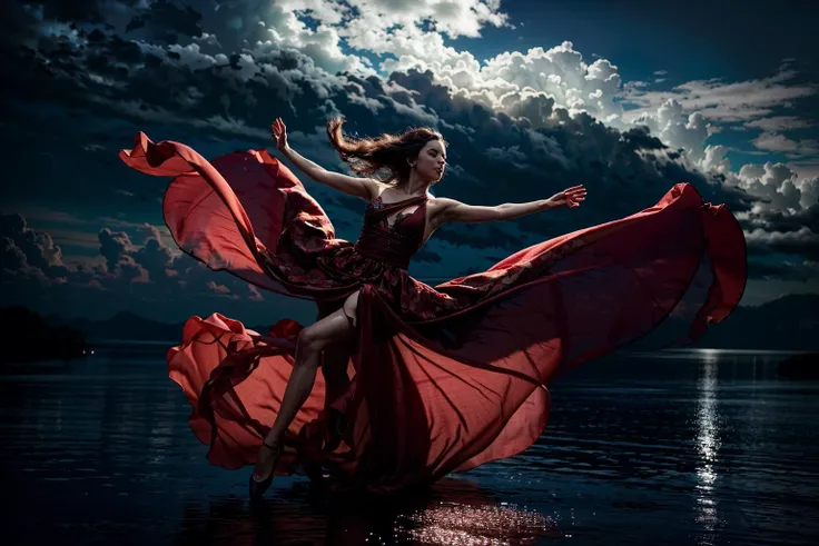 (masterpiece:1.3),(best quality:1.2),8k,absurdres,(extremely detailed:1.3),highestres,
<lora:lowRA:0.6>,
dancing, 1girl, solo, long hair, brown hair, black hair, dress, bare shoulders, full body, closed eyes, shadow,(ethereal:1.3),(floating:1.2),(floating long dress:1.3),