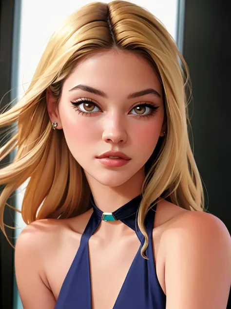 Realistic photo of a beautiful m4d3lync woman, 1girl, solo, long hair, looking at viewer, blonde hair, bare shoulders, brown eyes, jewelry, sleeveless, bracelet, lips, portrait, realistic, professional Photography, Photorealistic, detailed, RAW, analog, sharp focus, high quality, film grain<lora:m4d3lync:1.0>