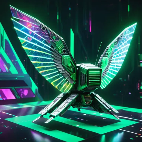 holographic hologram DonMCyb3rSp4c3XL Conveyance, Articulated Wings, Pop-Out Windows, Vent Visors, Obsidian, Luminous, , cyberspace,sci-fi, tech,<lora:DonMCyb3rSp4c3XL-000010:0.85>