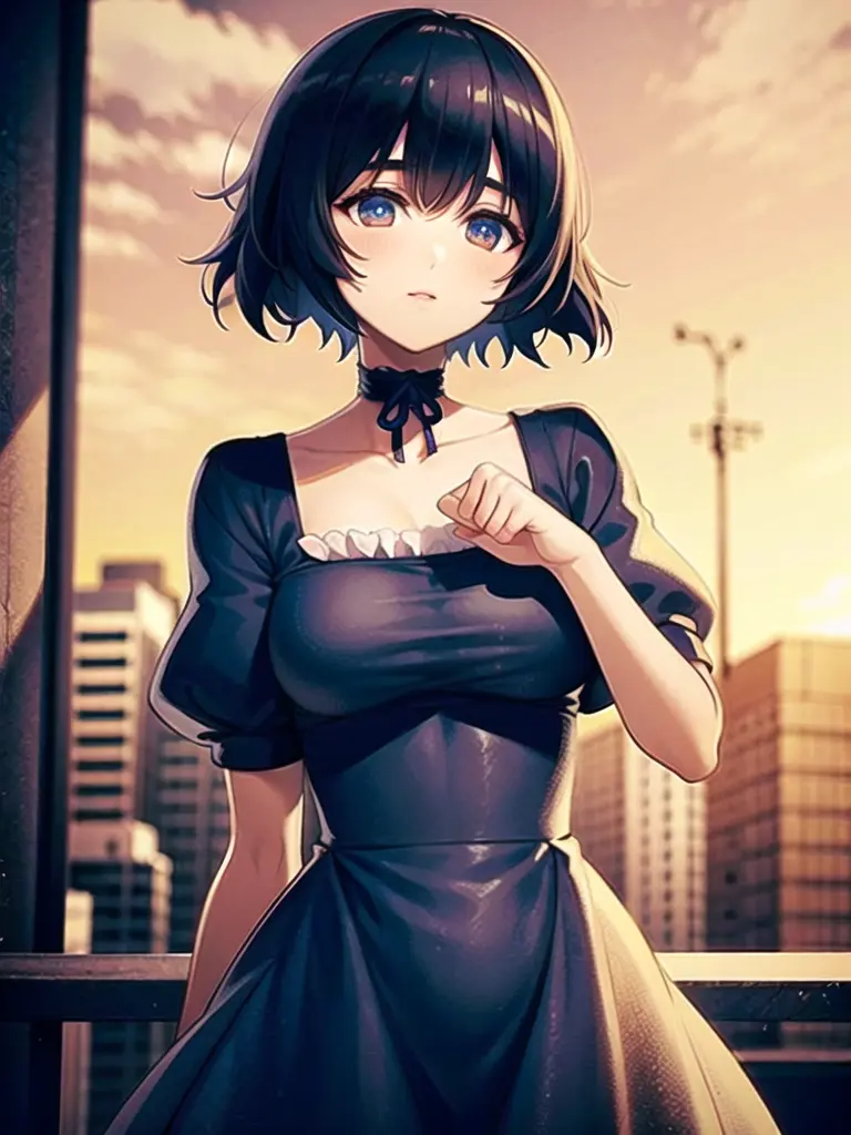 1girl, solo,(best quality),(masterpiece:1.1), dress, looking_at_viewer, neck_ribbon, cute, clear facial skin,