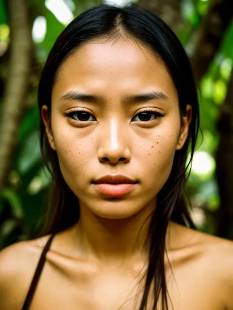 woman,Jungle,, RAW candid cinema, 16mm, color graded portra 400 film, remarkable color, ultra realistic, textured skin, remarkable detailed pupils, realistic dull skin noise, visible skin detail, skin fuzz, dry skin, shot with cinematic camera