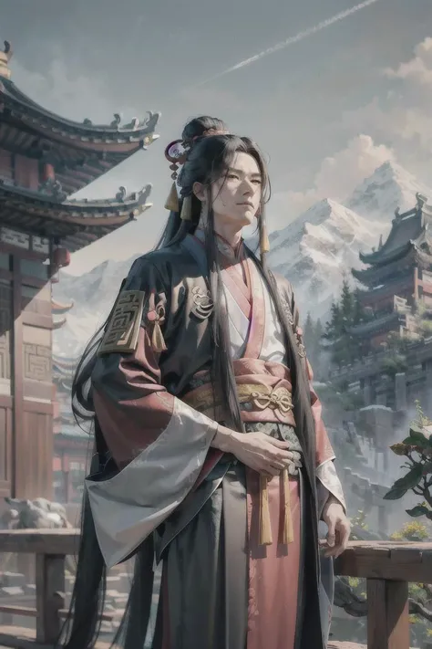 beautiful, linework, thick outlines, strong shadows, <lora:detail_slider_v4:1.0>,
(1man, xiÄnxiá, Chinese conjurerer, male:1.2), <lora:hair_length_slider_v1:3>,
portrait, solo, (full body:0.6), looking up, detailed background, detailed face, very long straight black hair, boy, 18 year old, looking at viewer,
red clothes, (red chinese xiÄnxiá robe:1.2), proud stance, chinese culture, black cursed chinese pagoda in background, mountains in background, cinematic atmosphere,