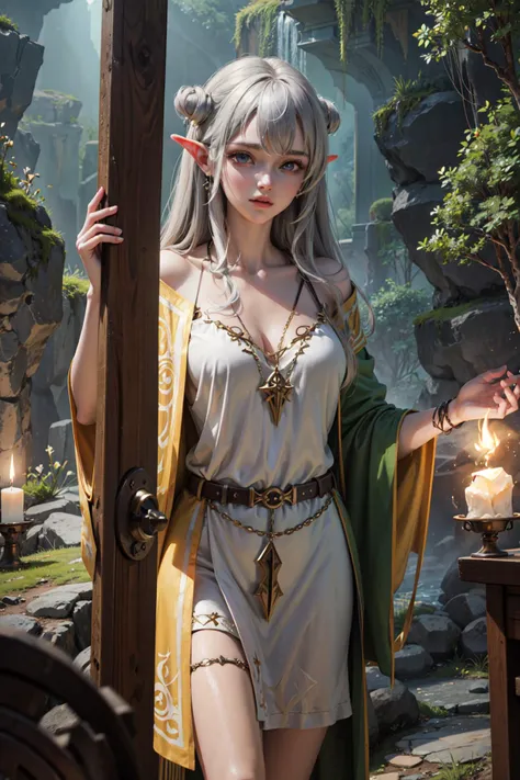 ((best quality, masterpiece, absurdres)), Mystical Cavern, Earthy Tones, Flickering Torches, Ancient Runes, Druidic Robes