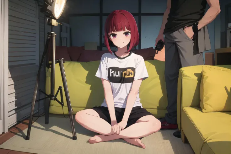 masterpiece, <lora:kanav2:0.6>, kanaarima, 1girl, multiple boys, solo focus, sitting, couch, indian style, pornhub, t-shirt, <lora:Saya-pornhub(clothes)2:0.8>
film_cameras, video camera, camera, tripod, modern apartment, v_arms, studio_lights