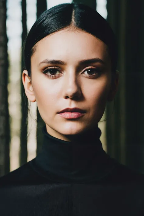 A stunning intricate full color portrait of ndv, wearing a black turtleneck, epic character composition, by ilya kuvshinov, alessio albi, nina masic, sharp focus, natural lighting, subsurface scattering, f2, 35mm,<lyco:NinaDobrev-RealVision-V1.0:1.0>,