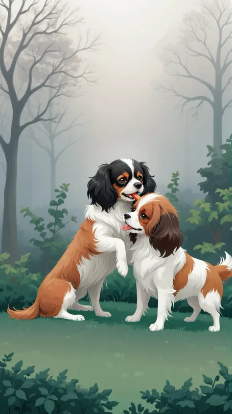 cartoon, drawing, 2d flat illustration of few cute dogs playing with each other in a middle of cozy royal garden, Phalene continental toy spaniel with brown-white long coat, surreal fog in background, pixel art effect
BREAK complement colors, vector graphics, sharp outline, flat shading, sticker NOBLEDOGS_CTS, <lora:NOBLEDOGS_CTS-000018:0.67> ImgFixerPre0.3