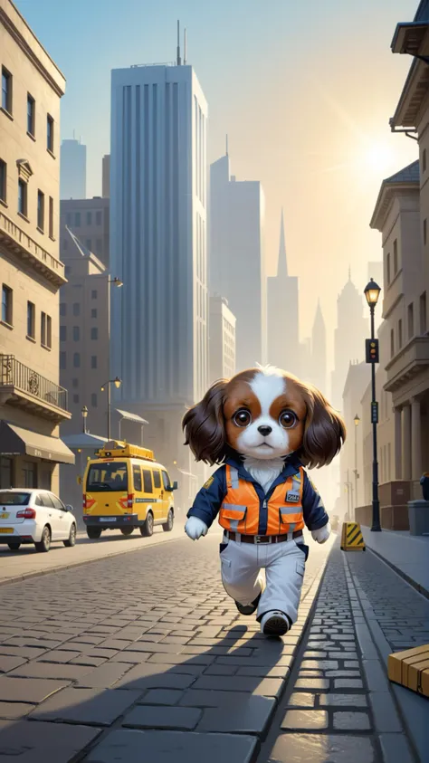 surreal supernatural fantasy illustration showing an (anthropomorphic:1.2) ( (brown:1.2)-(white:0.7) Phalene continental toy spaniel:1.2) wearing a construction worker's outfit and walking by the street (standing on rear legs:1.2) toward ancient treasury or bank, dimmed morning light, modern cozy city in background
BREAK frontal light, flat digital illustration, (trending on deviantart:0.6), cartoon with thin sharp outlines
BREAK NOBLEDOGS_CTS <lora:NOBLEDOGS_CTS-000018:0.33> NOBLEDOGS_CKCS <lora:Noble_Dogs_XL_CKCS_E27:0.13>