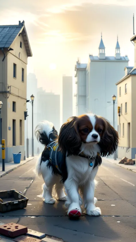 surreal supernatural fantasy illustration showing an (anthropomorphic:1.2) ( (brown:1.2)-(white:0.7) Phalene continental toy spaniel:1.2) wearing a construction worker's outfit and walking by the street (standing on rear legs:1.2) toward ancient treasury or bank, dimmed morning light, modern cozy city in background
BREAK frontal light, flat digital illustration, (trending on deviantart:0.6), cartoon with thin sharp outlines
BREAK NOBLEDOGS_CTS <lora:NOBLEDOGS_CTS-000018:0.63> NOBLEDOGS_CKCS <lora:Noble_Dogs_XL_CKCS_E27:0.33>