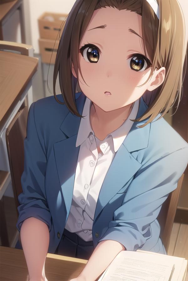 Anime girl sitting at a desk with a book in her hand - SeaArt AI