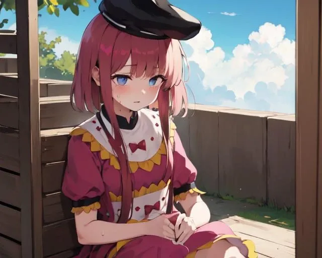 <lora:n_satono_v1:1.0>, pink dress, hat, sweat, steam
1girl, solo