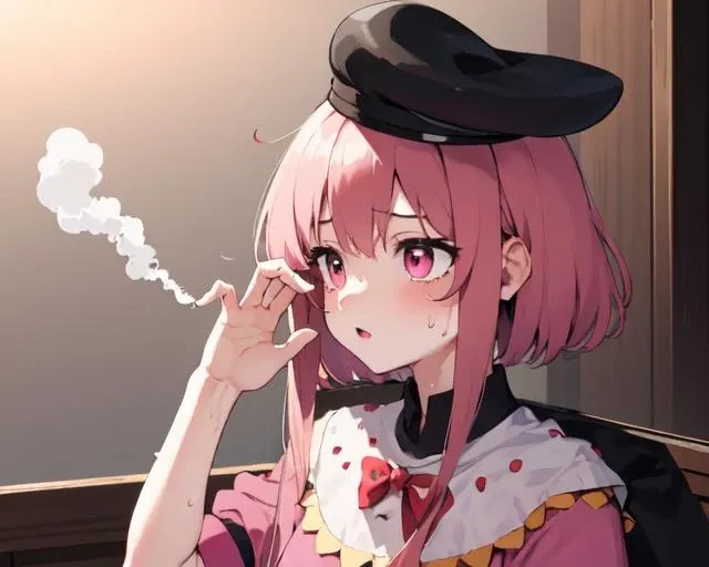 <lora:n_satono_v1:1.0>, pink dress, hat, pink eyes, sweat, steam
1girl, solo