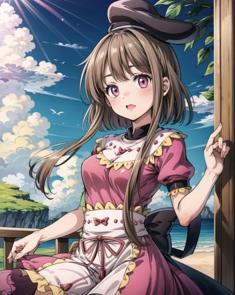<lora:n_satono_v1:1.0>, cowboy shot, pink dress, hat, 1girl, solo, nashida satono, <lora:add_detail:1>, masterpiece, best quality