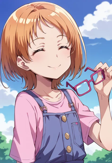 score_9, score_8_up, score_7_up, source_anime BREAK
shirabe ako, 1girl, solo, closed eyes, holding eyewear, smile, eyewear removed, short hair, cloud, overalls, day, red-framed eyewear, brown hair, eyelashes, orange hair, pink-framed eyewear, under-rim eyewear, pink shirt, blonde hair, blue sky, outdoors, closed mouth, ^ ^, long hair, anime coloring, upper body, depth of field, facing viewer, collarbone, purple-framed eyewear, face, light smile, shiny hair, happy, eyebrows visible through hair, cloudy sky, medium hair, pinky out, portrait, close-up, removing eyewear, rectangular eyewear, shiny, parted bangs, holding removed eyewear, unworn eyewear
<lora:cure_muse_shirabe_ako_sdxl_locon_pony_v1:0.7>