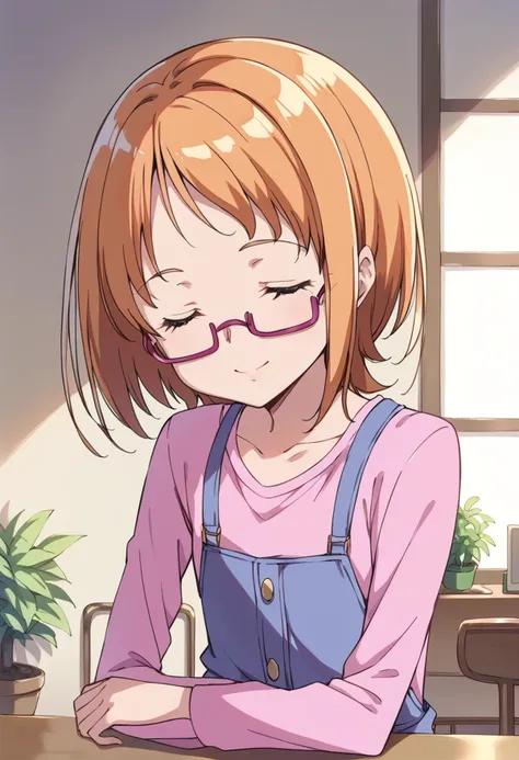 score_9, score_8_up, score_7_up, source_anime BREAK
shirabe ako, 1girl, solo, closed eyes, short hair, smile, eyelashes, brown hair, overalls, under-rim eyewear, plant, pink-framed eyewear, purple-framed eyewear, orange hair, chair, collarbone, potted plant, upper body, indoors, pink shirt, :3, closed mouth, blonde hair, sleeping, sitting, light smile, red-framed eyewear, eyebrows visible through hair, bangs, sidelocks, face, sleeping upright, long sleeves, shiny hair, happy, facing viewer
<lora:cure_muse_shirabe_ako_sdxl_locon_pony_v1:0.7>