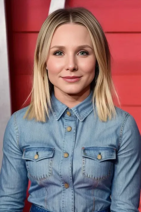 photo of KristenBell2,  body, half shot, simple background,  detailed face, intricate,, soft lighting, masterpiece, detailed face, beautiful,