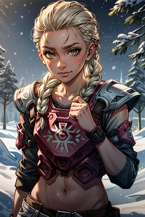 ((masterpiece, best quality))
<lora:add_detail:0.8>
<lora:FarCryNewLou:0.7>
FarCryNewLou, 1girl, solo, blonde hair, single braid, brown eyes, in a winter wonderland