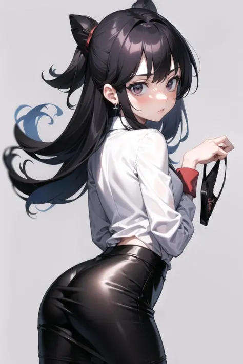 <lora:presenting_panties_v0.3:1>
1girl, looking back, holding panties, pencil skirt, black panties, hand,, masterpiece, best quality, highly detailed