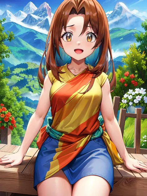 (((complete picture-perfect absurdres detailed overload, more emphasized details overload))) (((alps in background, nature, 1girl, solo))) (((overinsanely carefree delighted loveliness overload))) (<lora:Delia_Ketchum trigger:1>erotic presentation of delia_ketchum)
