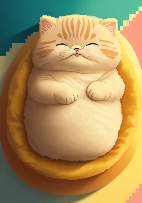 (masterpiece, best illustration, no humans), 1 fat cute cat sleeping, comfy, highly detailed, pixel,pixel art,
