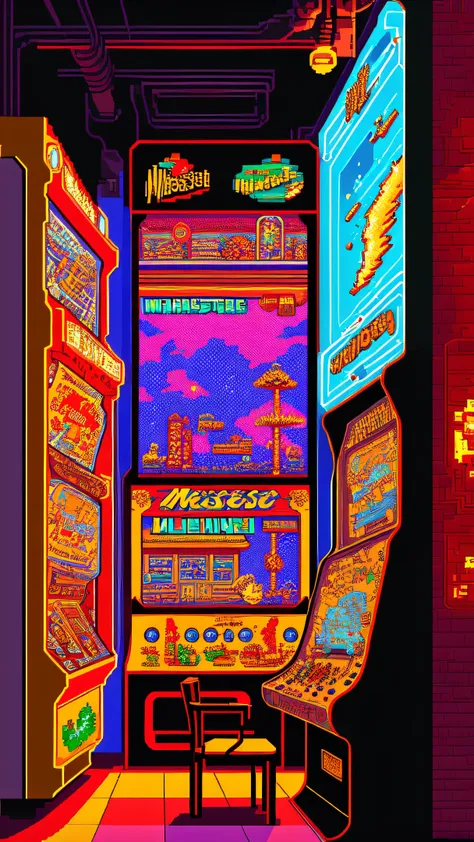 (masterpiece, best illustration, no humans), arcade shop, pixel,pixel art,