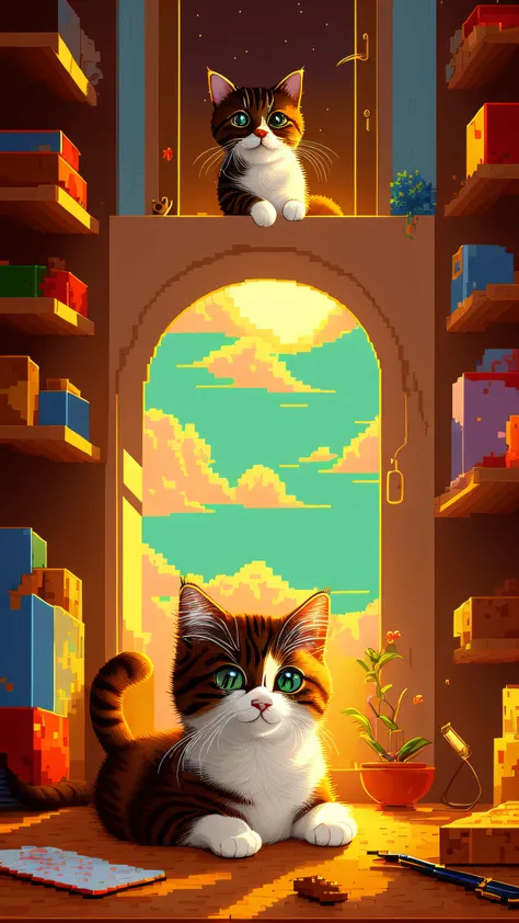 (masterpiece, best illustration, no humans), a cute cat, pixel,pixel art,