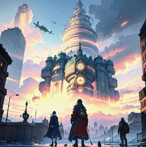 a girl.wearing Russian clothes, in a busy Russian futuristic city under ruthless communism, Russian army, and people in the background.wearing different clothes, hyperrealism, cold light, anime, an explorer in the distance, art by Marc Simonetti, art by Peter Mohrbacher, Italian writing, Fantasy art style, Octane render