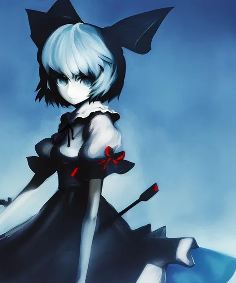 masterpiece, best quality, styhuke, black rock shooter, solo, 1girl, (Cirno Touhou:1.2), portrait