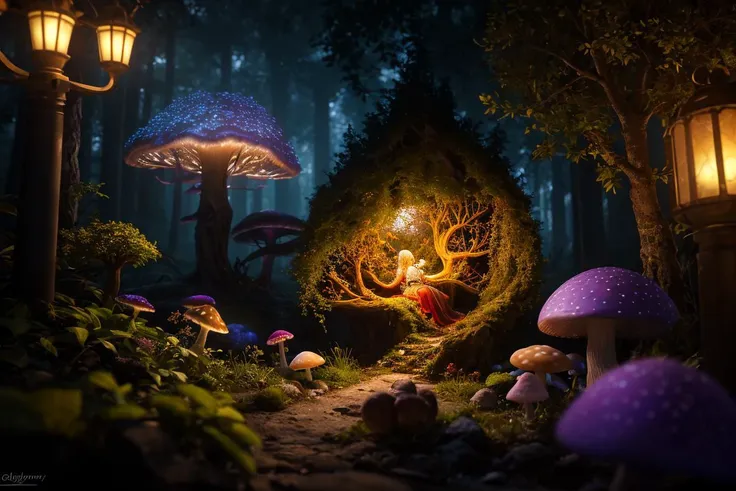 masterpiece, best quality, high quality,extremely detailed CG unity 8k wallpaper, An enchanting and dreamy scene of a fantasy forest, with towering trees, glowing mushrooms, and hidden fairy glens, creating a sense of mystique and enchantment, artstation, digital illustration, intricate, trending, pastel colors, oil paiting, award winning photography, Bokeh, Depth of Field, HDR, bloom, Chromatic Aberration ,Photorealistic,extremely detailed, trending on artstation, trending on CGsociety, Intricate, High Detail, dramatic, art by midjourney