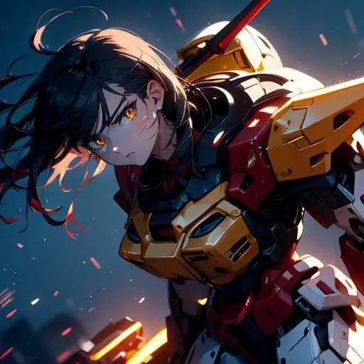 masterpiece, best quality, detailed, ultra hires, 8k, anime style, good lighting,
1girl, solo, cowboy shot,
Khaki, black hair, yellow eyes,
gundam girl, serious, concentrating,
<lora:Gundam girl_20230712160146:0.7>, <lora:gatling_gun_lora01:0.75>