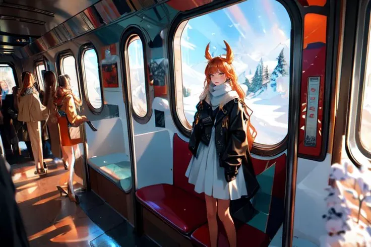 (otherworldly), highly insanely detailed, masterpiece, top quality, best quality, highres, 4k, 8k, RAW photo, (very aesthetic, beautiful and aesthetic), <lora:snowylandscape:1>, (snowylandscape, pure winter:1.2), long shadows, cloudy sky, light rays,
psychedelic, prismatic,
1girl, solo,
Tower13_Gizelle,
a beautiful elvish girl,
dark_skin, tan_skin, tanned skin, dark skin, dark-skinned, black-skinned, bronze skin,
(pastel orange hair,dark green hair ),
(Metro,carriage,subway,subway interior,window:1.2), (fantasy world)âââ
