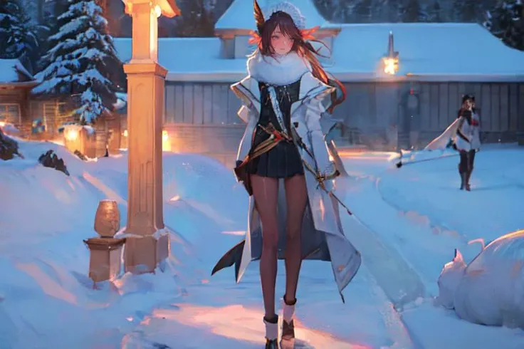 (otherworldly), highly insanely detailed, masterpiece, top quality, best quality, highres, 4k, 8k, RAW photo, (very aesthetic, beautiful and aesthetic), <lora:snowylandscape:1>, (snowylandscape, pure winter:1.2), long shadows, cloudy sky, light rays, 
psychedelic, prismatic, 
1girl, solo, 
Tower13_Gizelle, 
a beautiful elvish girl, 
dark_skin, tan_skin, tanned skin, dark skin, dark-skinned, black-skinned, bronze skin, 
(fiery red hair ), 
(flare,fog,wet,wet body,rain,raining,night,neon lights,twilight:1.2), (fantasy world)âââ
