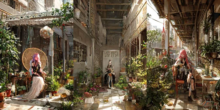 (otherworldly, otherworldly atmosphere, otherworldly appearance), highly insanely detailed, masterpiece, top quality, best quality, highres, 4k, 8k, RAW photo, 
((ancient egyptian theme:1.2)), Hong Kong structure, building, structure, taiwan, korean, post-apocalyptic, 
swirling energy, 
tentacle, 
(underwater), 
reflection, reflective floor, 
abandoned building, overgrown with vegetation, [volumetric fog], cinematic lighting, colorful, colourful, 
(long_hair, long hair, random colors hair, glowing hair, hair over one eye, long messy hair), 
(eyelashes, eyeliner, eyeshadow, eyelashes, long eyelashes), 
collar, earrings, jewelry, necklace, armlet, 
nsfw, 
cleavage, perfect body, makeup, 
action pose, 
drunk, biting, 
dawn, 
rattan chair, peacock chair, still life, balloons, flower pots, flowers, palms, outdoors, shadows, water, <lora:Rattan_Chair:1>, 1girl sitting on chair, (fantasy world)