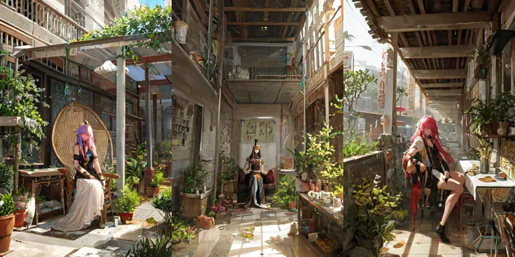 (otherworldly, otherworldly atmosphere, otherworldly appearance), highly insanely detailed, masterpiece, top quality, best quality, highres, 4k, 8k, RAW photo, 
((ancient egyptian theme:1.2)), Hong Kong structure, building, structure, taiwan, korean, post-apocalyptic, 
swirling energy, 
tentacle, 
(underwater), 
reflection, reflective floor, 
abandoned building, overgrown with vegetation, [volumetric fog], cinematic lighting, colorful, colourful, 
(long_hair, long hair, random colors hair, glowing hair, hair over one eye, long messy hair), 
(eyelashes, eyeliner, eyeshadow, eyelashes, long eyelashes), 
collar, earrings, jewelry, necklace, armlet, 
nsfw, 
cleavage, perfect body, makeup, 
action pose, 
drunk, biting, 
dawn, 
rattan chair, peacock chair, still life, balloons, flower pots, flowers, palms, outdoors, shadows, water, <lora:Rattan_Chair:0.7>, 1girl sitting on chair, (fantasy world)