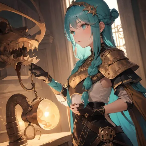 illustration,masterpiece,best quality,high resolution,((1 girl)), (eldritch horror:1.4),((masterpiece, best quality)), 1girl, (mature female:1.4) ((dark fantasy)) , medieval fantasy, extreme detail , trending on artstation, sharp focus, beautiful, studio quality, best quality, ((delicate and beautiful girl)),Dynamic angle, hard lighting, morbid ,D & D, D&D NPC, medieval flower collector, aqua hair colour, twin braids Hair style , waist up