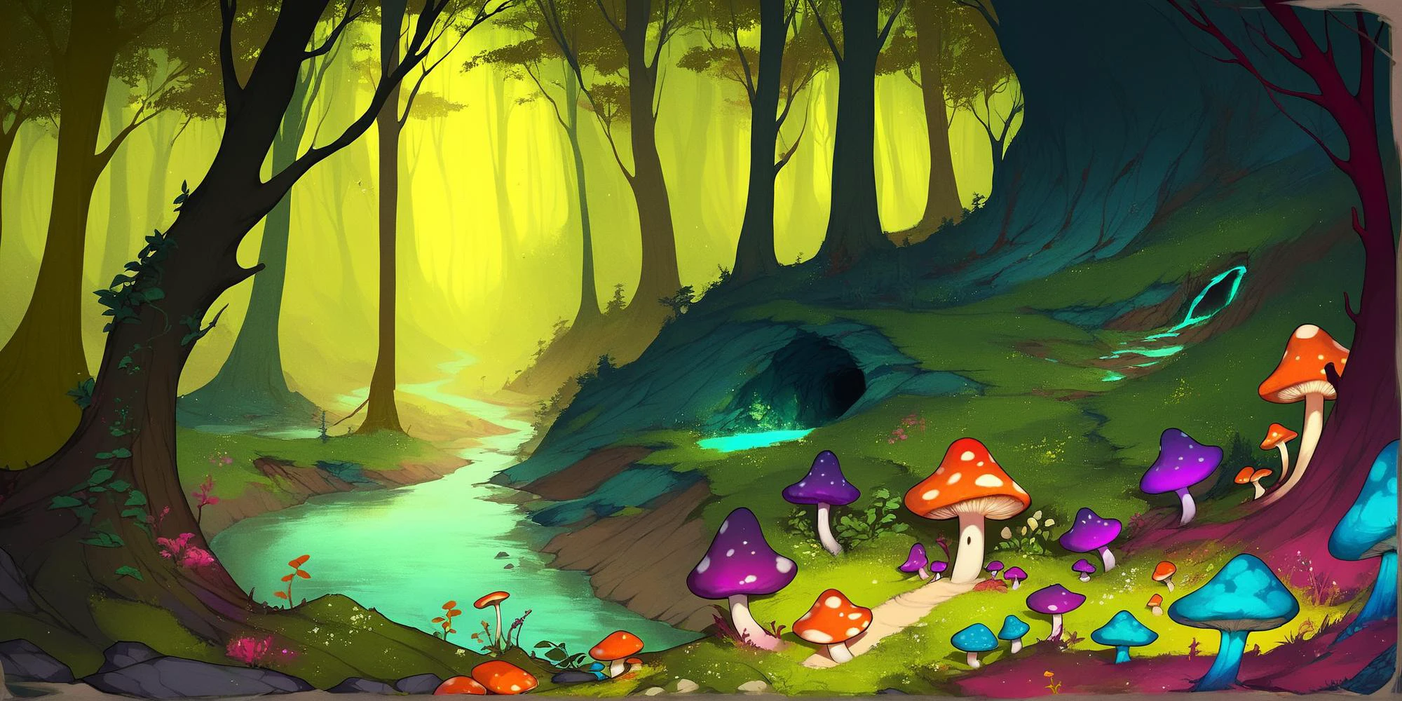 score_9, score_8_up, score_7_up, score_6_up, landscape, no_people, BREAK,
((dense magical mushroom fantasy forest and ruins)),
gigantic mushrooms, stream with colorful water, fantastical lighting, mushrooms, too many mushrooms,
<lora:f3nn3rXLP:0.5>, f3nn3r, <lora:Blue Water Style LoRA_Pony XL v6:0.4>, <lora:Bleedman:0.3>, <lora:bobtheneet XL:0.3>