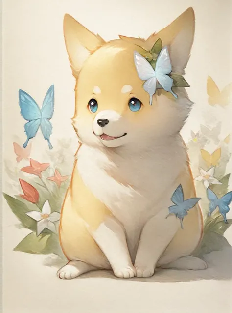 score_9,score_8,((no human)),a yellow corgi,sit in center of picture with flowers and butterfly,(detail hair:1.3),white background,(crayon-drawing illustration:1.4),paper texture,detailed,4k,exquisite,<lora:OIS Gold Fish Style LoRA_Pony XL v6 ALT:0.7>,<lora:artstyle:0.7>,