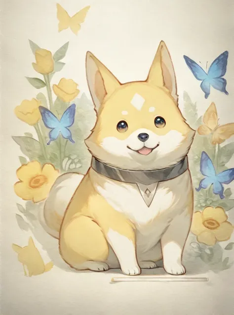 score_9,score_8,((no human)),a yellow corgi,sit in center of picture with flowers and butterfly,(detail hair:1.3),white background,(crayon-drawing illustration:1.4),paper texture,detailed,4k,exquisite,<lora:OIS Gold Fish Style LoRA_Pony XL v6 ALT:0.7>,<lora:artstyle:0.7>,