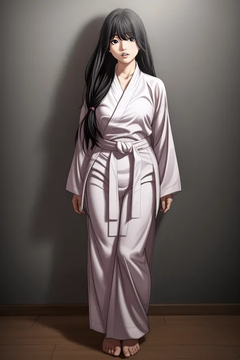 (masterpiece, best quality), <lora:kim sujin-lora-Faxtron:0.8> kim sujin, black eyes, black hair, long hair, medium breasts, white judogi, long sleeves, barefoot, standing, 
<lora:add_detail:0.8>