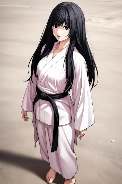 (masterpiece, best quality), <lora:kim sujin-lora-Faxtron:0.8> kim sujin, black eyes, black hair, long hair, medium breasts, white judogi, long sleeves, barefoot, standing, 
<lora:add_detail:0.8>