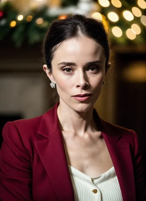 RAW photo of abigailspencer-ti, natural lighting, 8k uhd, dslr, high quality, film grain, Fujifilm XT3, <lora:add_detail:0.7> by Gerda Taro, (christmas clothing)
