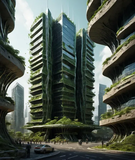 , <lora:DonMG414XL:1> ,        Office Buildings, Conglomerate stone, science fiction, building, architecture