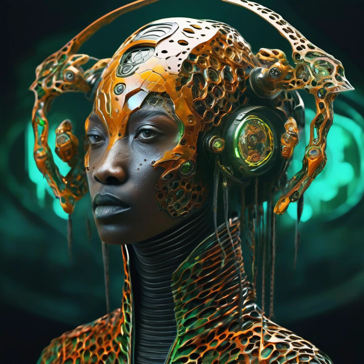 ((best quality)), ((masterpiece)), ((realistic,digital art)), (hyper detailed),DonMG414XL female AI rights advocate, Energy beings- Entities composed of radiant, luminous energy, taking on ethereal, luminescent forms., Senior, Sleek, Sub-Saharan African, Honey eyes, Round Ears, Fleshy Nose, Unique Chin, Chiseled Jaw, Plump Cheeks, Unusual face shape, Artistic Tattoos, , Brown Side-swept bangs hair, Admiration, Holding a weapon or energy blade for combat challenges., wearing Graphene Harem Pants, Canvas Virtual Reality Tunic Dress, , , , Lying or sitting while experiencing virtual reality or neural interfaces., octane rendering, raytracing, volumetric lighting, Backlit,Rim Lighting, 8K, HDR, <lora:DonMG414XL-000015:1.25>